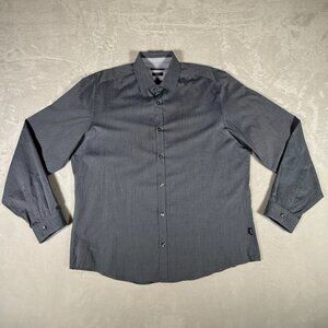 Hugo Boss Shirt Men Size L Gray Long Sleeve Regular Fit Stretch Cotton Blend GUC